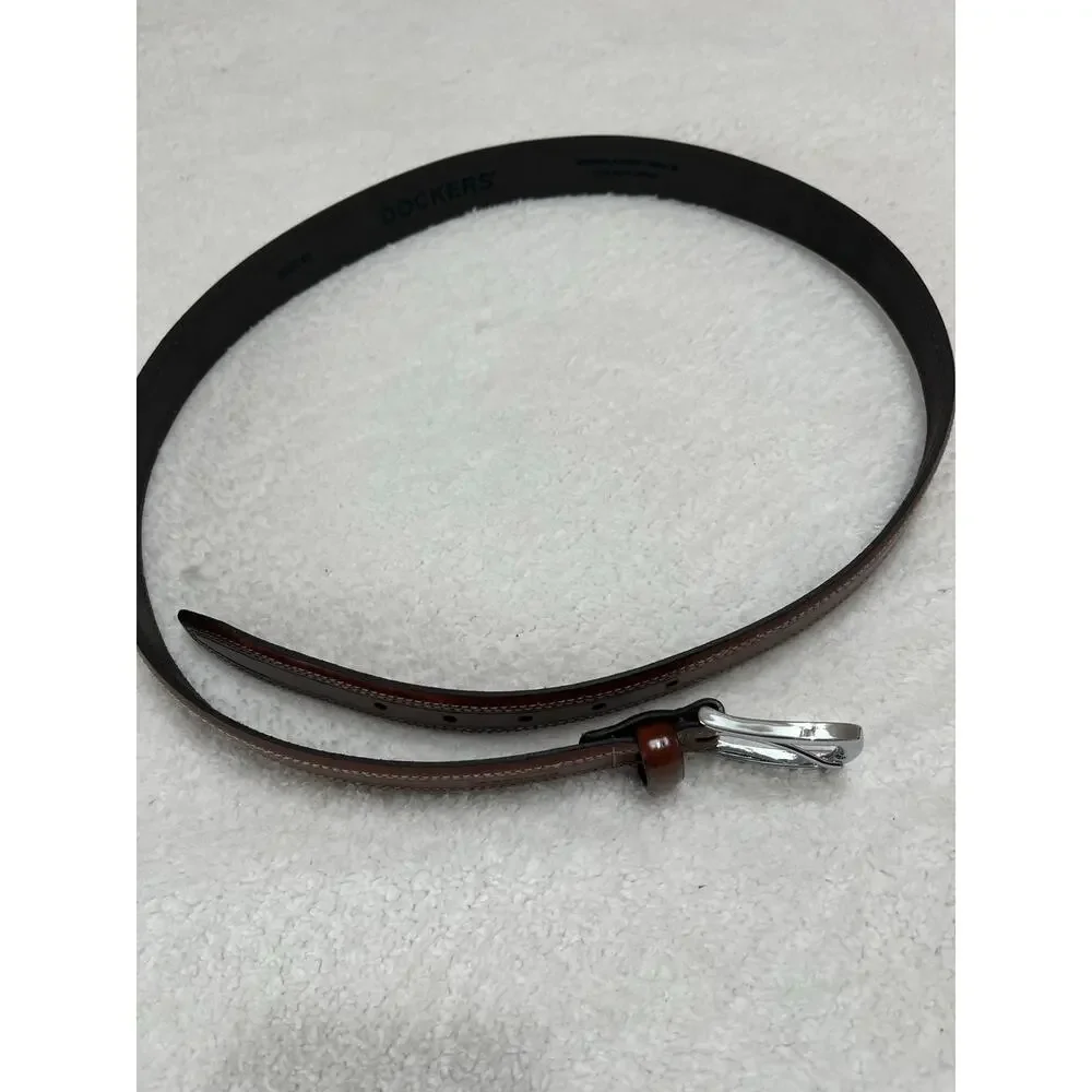 Dockers Sz 42 Men’s Belt Leather Lining‎ Brown Silver Buckle